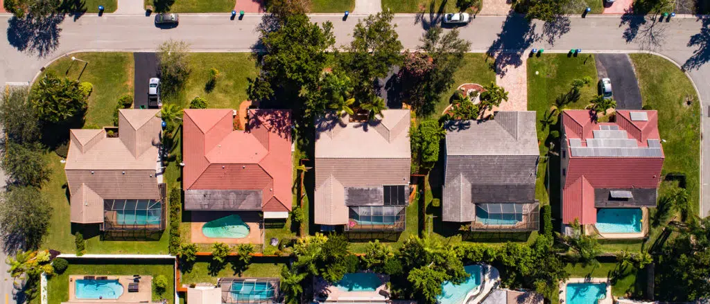 Aerial view of properties.