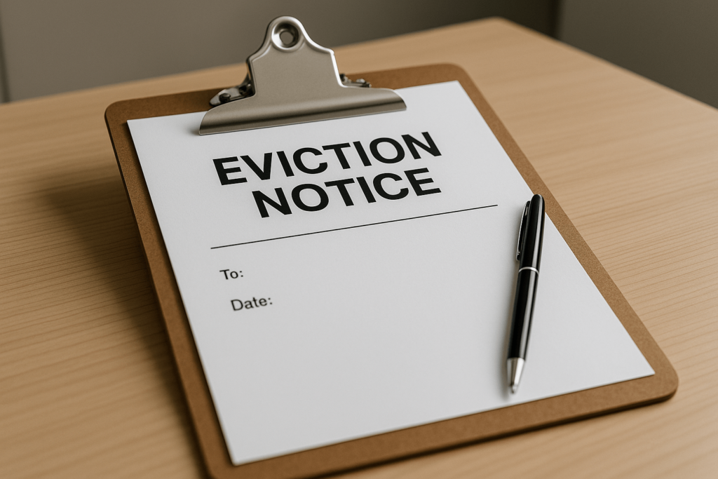 eviction notice with pen on a clipboard-min